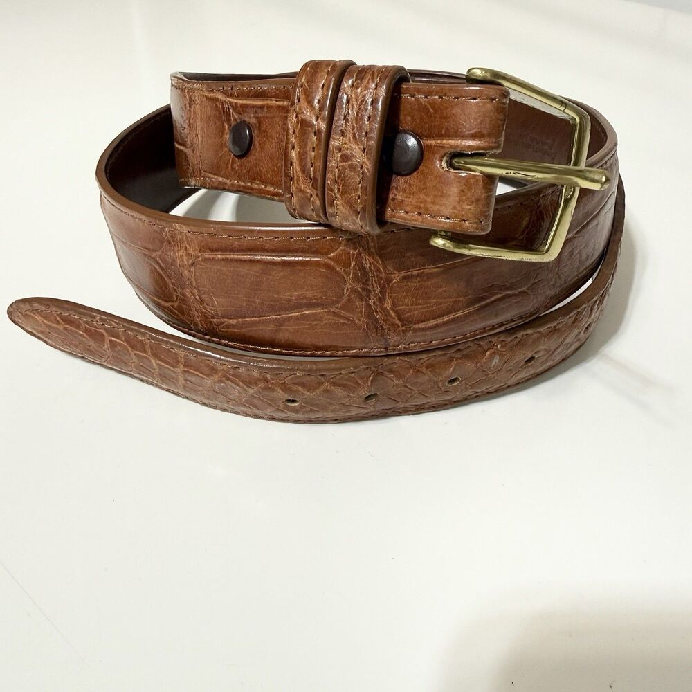 Genuine Florida Alligator Brown Leather Belt 43-47” Solid Brass Buckle Hand Made